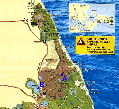 Landkarte der d&auml;nischen Insel M&oslash;n